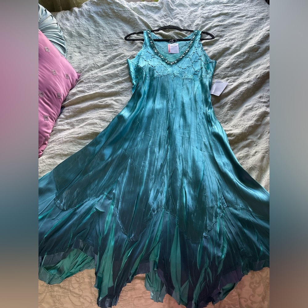 Komarov vintage blue silk beaded dress